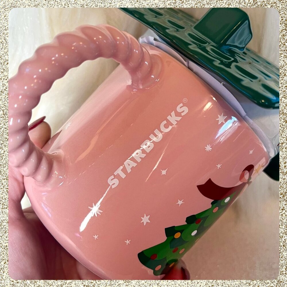 🎄🐻 NWT 2025 Starbucks Holiday Pink Gingerbread 14oz Ceramic Mug w/ Lid - Picture 3 of 4